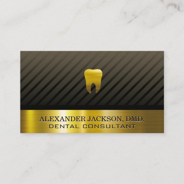 Gold Tooth Icon | Gold Metallic Pin Stripes Business Card (Front)