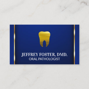Gold Tooth Logo   Gold Trim Blue Background Business Card