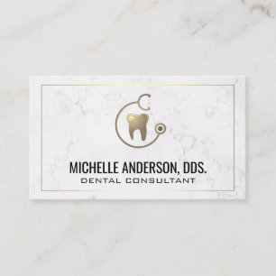 Gold Tooth Stethoscope Logo   Marble Business Card