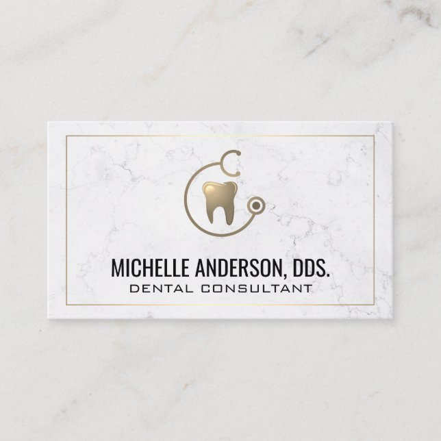 Gold Tooth Stethoscope Logo | Marble Business Card (Front)