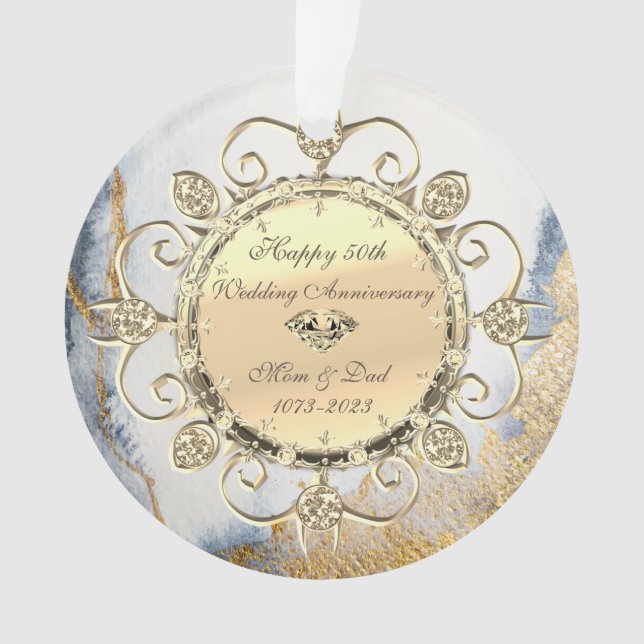 Gold Touch Diamonds 50th Wedding Anniversary Ornament (Front)