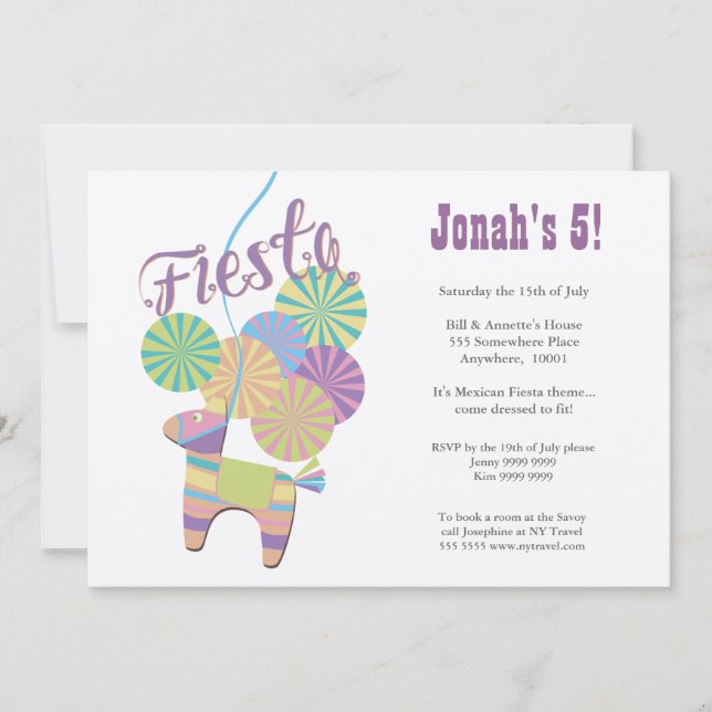 GOLD Traditional Donkey Fiesta Pinata Birthday Invitation (Front)