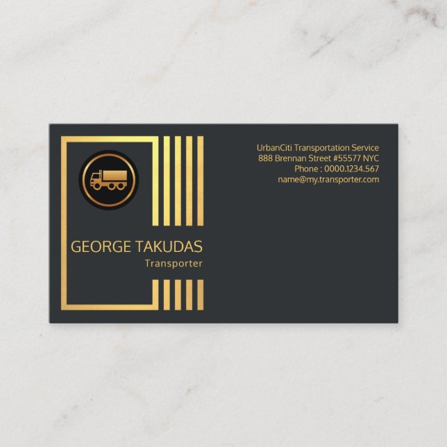 Gold Transport Routes Cargo Truck Service Business Card (Front)