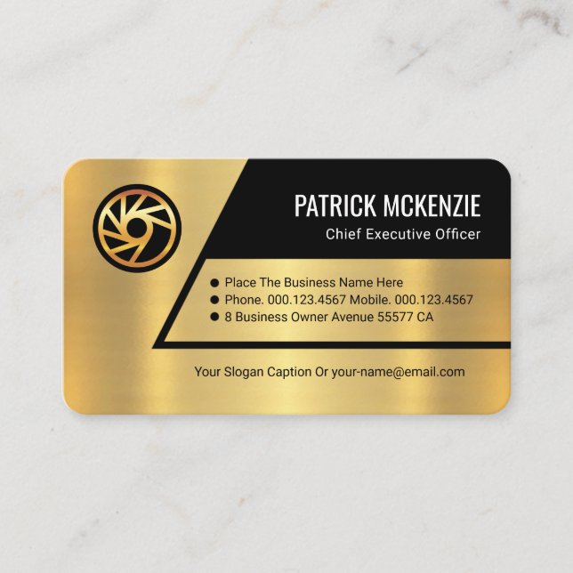 Gold Trapezium Layers Business Owner Business Card (Front)