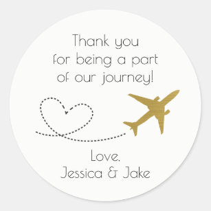 Gold, Travel Themed Thank You Stickers- Favours Classic Round Sticker