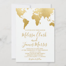 Gold Travel World Map Wedding Invitation