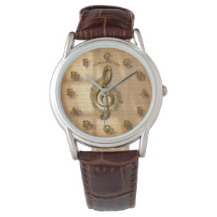 Gold Treble Clef Clock With Circle Of Fifths Music Watch