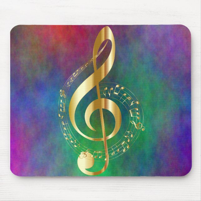 Gold Treble Clef Colourful Design Mouse Mat (Front)