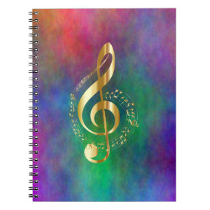 Gold Treble Clef Colourful Design Notebook