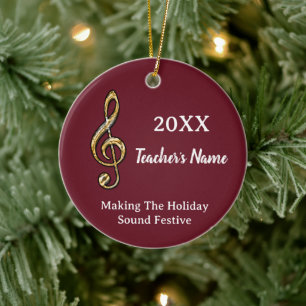 Gold Treble Clef Festive Music Teacher Holiday Ceramic Tree Decoration