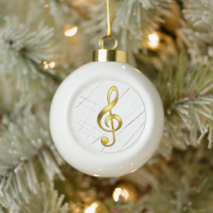 Gold Treble Clef Marble Home Decor Ceramic Ball Christmas Ornament