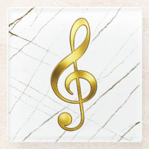 Gold Treble Clef Marble Home Decor Glass Coaster