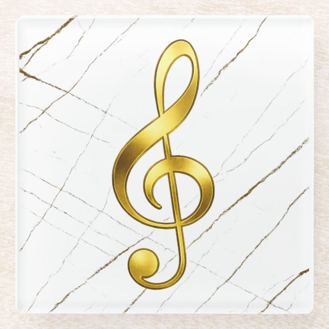 Gold Treble Clef Marble Home Decor Glass Coaster (Front)