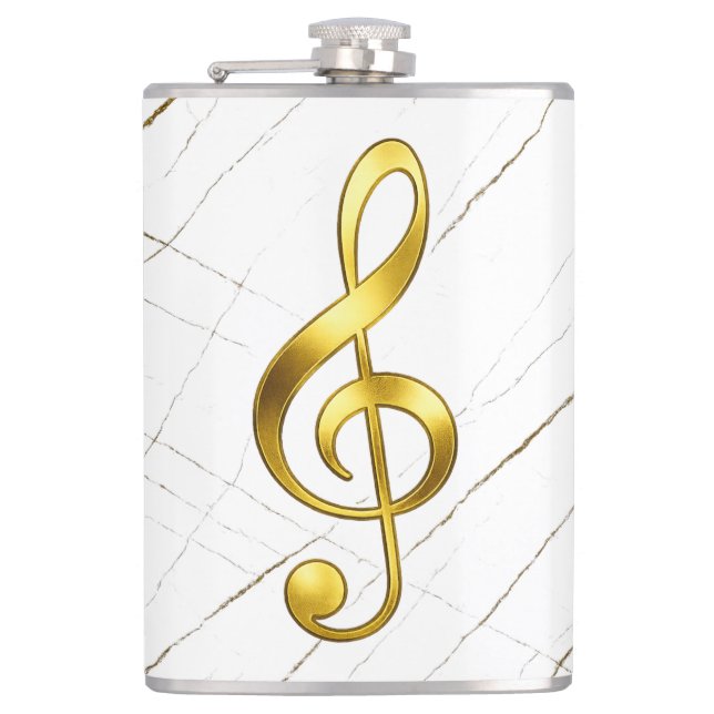 Gold Treble Clef Marble Home Decor Hip Flask (Front)