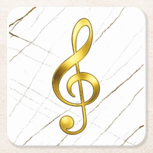 Gold Treble Clef Marble Home Decor Square Paper Coaster