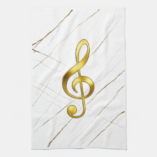 Gold Treble Clef Marble Home Decor Tea Towel