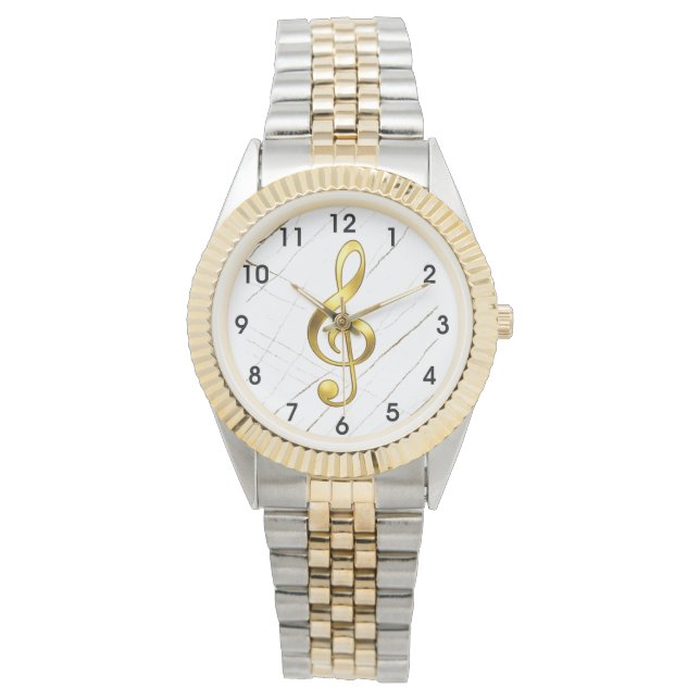 Gold Treble Clef Marble Watch (Front)