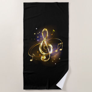Gold Treble Clef Music Beach Towel