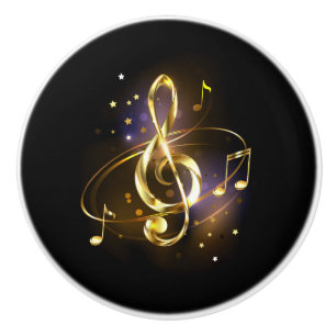 Gold Treble Clef Music Ceramic Knob