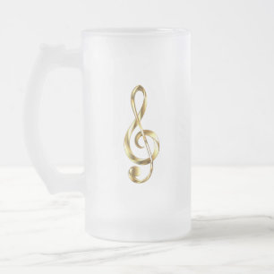 Gold Treble Clef Music Frosted Glass Beer Mug