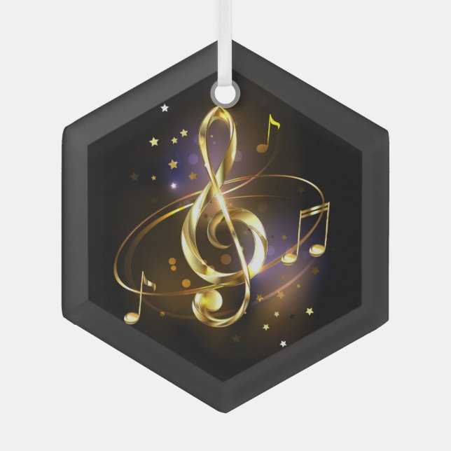 Gold Treble Clef Music Glass Tree Decoration (Front)