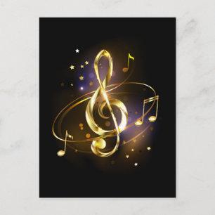 Gold Treble Clef Music Holiday Postcard