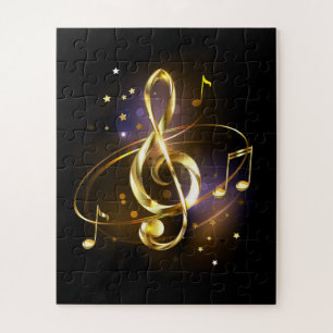 Gold Treble Clef Music Jigsaw Puzzle