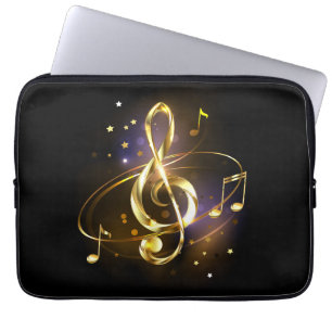 Gold Treble Clef Music Laptop Sleeve