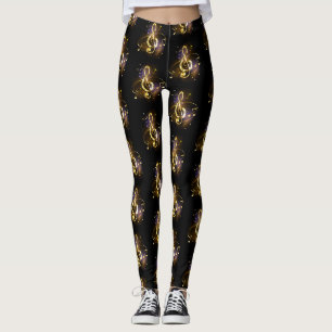 Gold Treble Clef Music Leggings