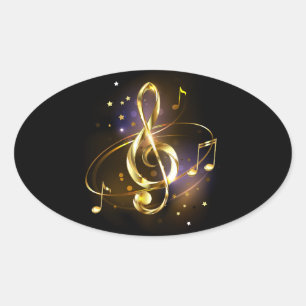 Gold Treble Clef Music Oval Sticker