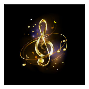 Gold Treble Clef Music Poster
