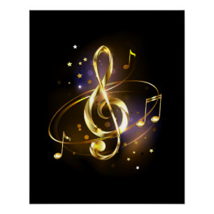 Gold Treble Clef Music Poster