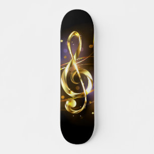 Gold Treble Clef Music Skateboard