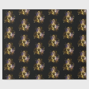 Gold Treble Clef Music Wrapping Paper