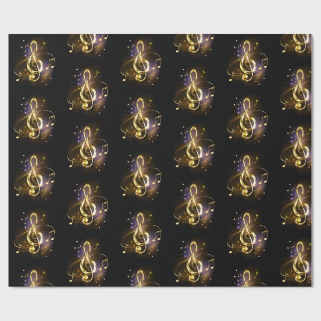 Gold Treble Clef Music Wrapping Paper (Flat)