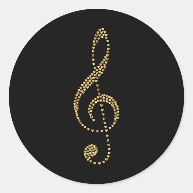 Gold treble clef, prismatic, classic round sticker (Front)