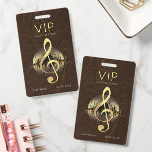 Gold Treble Clef VIP All Access Abstract Brown  ID Badge