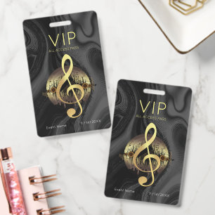 Gold Treble Clef VIP All Access Abstract Wave ID Badge