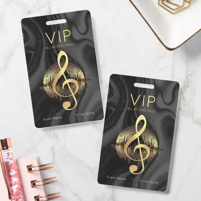 Gold Treble Clef VIP All Access Abstract Wave ID Badge (Office)