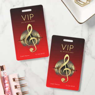 Gold Treble Clef VIP All Access Bold Gradient ID Badge