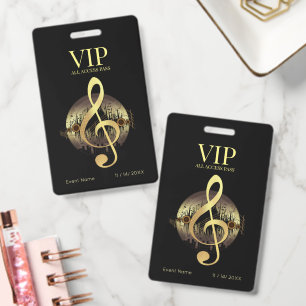Gold Treble Clef VIP All Access Bold Minimal ID Badge