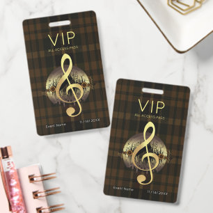 Gold Treble Clef VIP All Access Classic Brown ID Badge