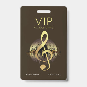 Gold Treble Clef VIP All Access Deep Earth Luxury ID Badge