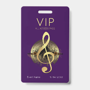 Gold Treble Clef VIP All Access Deep Purple Luxury ID Badge