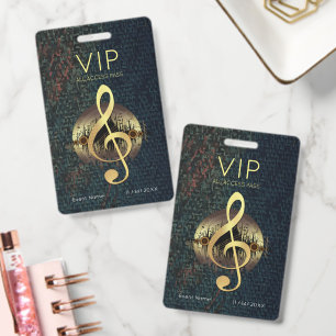 Gold Treble Clef VIP All Access Fibre Texture ID Badge