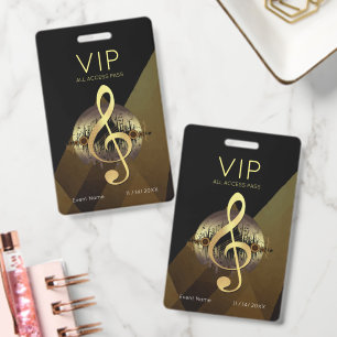 Gold Treble Clef VIP All Access Luxury Abstract ID Badge
