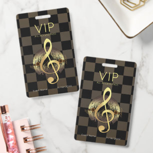 Gold Treble Clef VIP All Access Luxury Chequered ID Badge