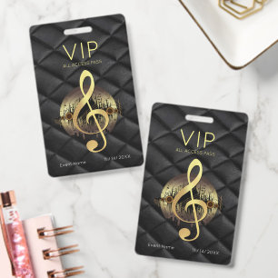 Gold Treble Clef VIP All Access Luxury Diamond  ID Badge