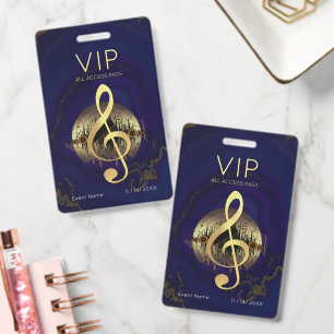 Gold Treble Clef VIP All Access Purple Marble ID Badge