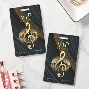 Gold Treble Clef VIP All Access Vibrant Streak ID Badge